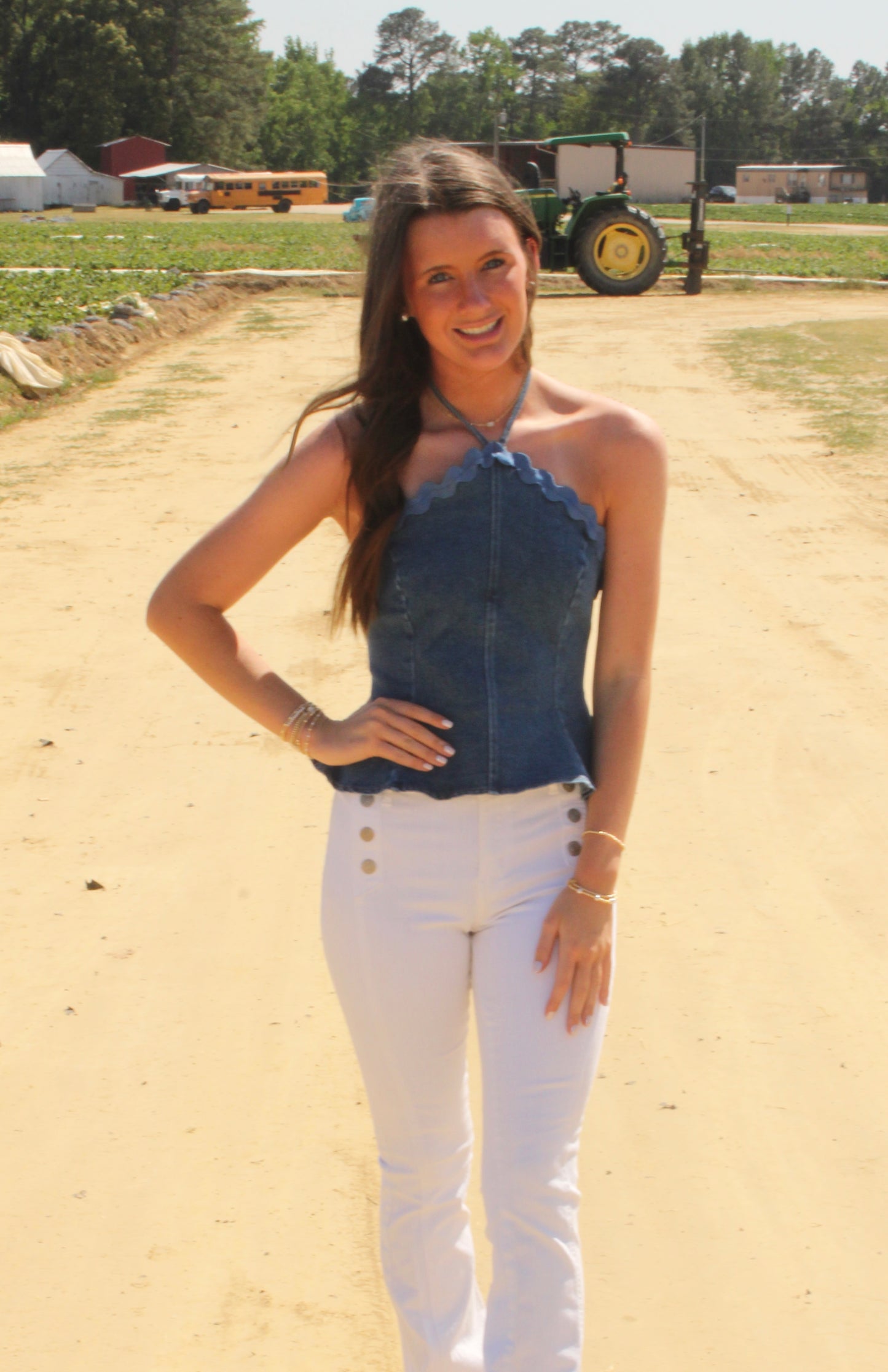 Scalloped Denim Top