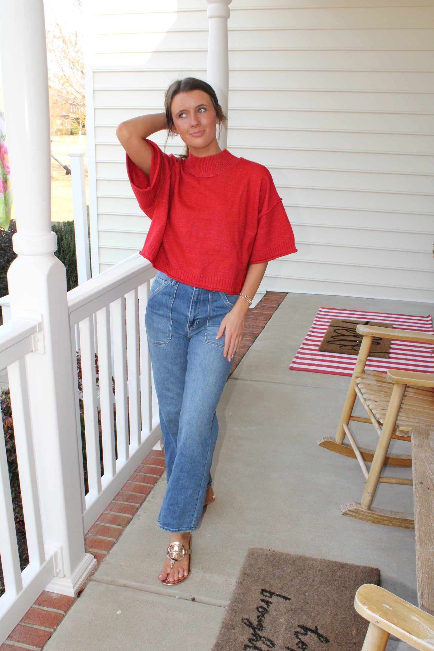 Berry Red Knit Sweater Top