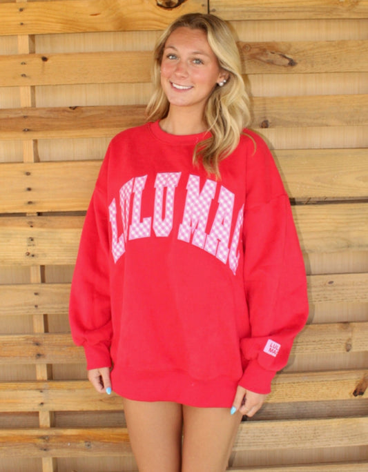 Red Lulu Mac Crewneck with Pink Gingham