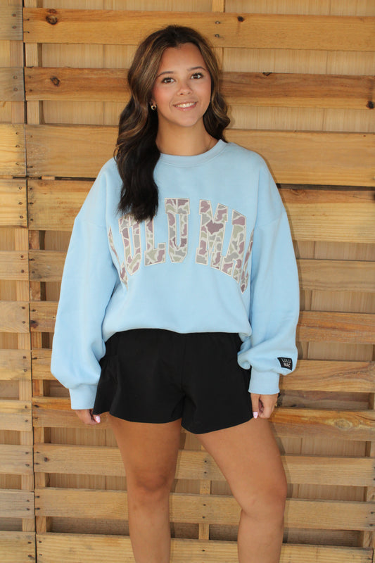 Blue with Camo Lulu Mac Crewneck
