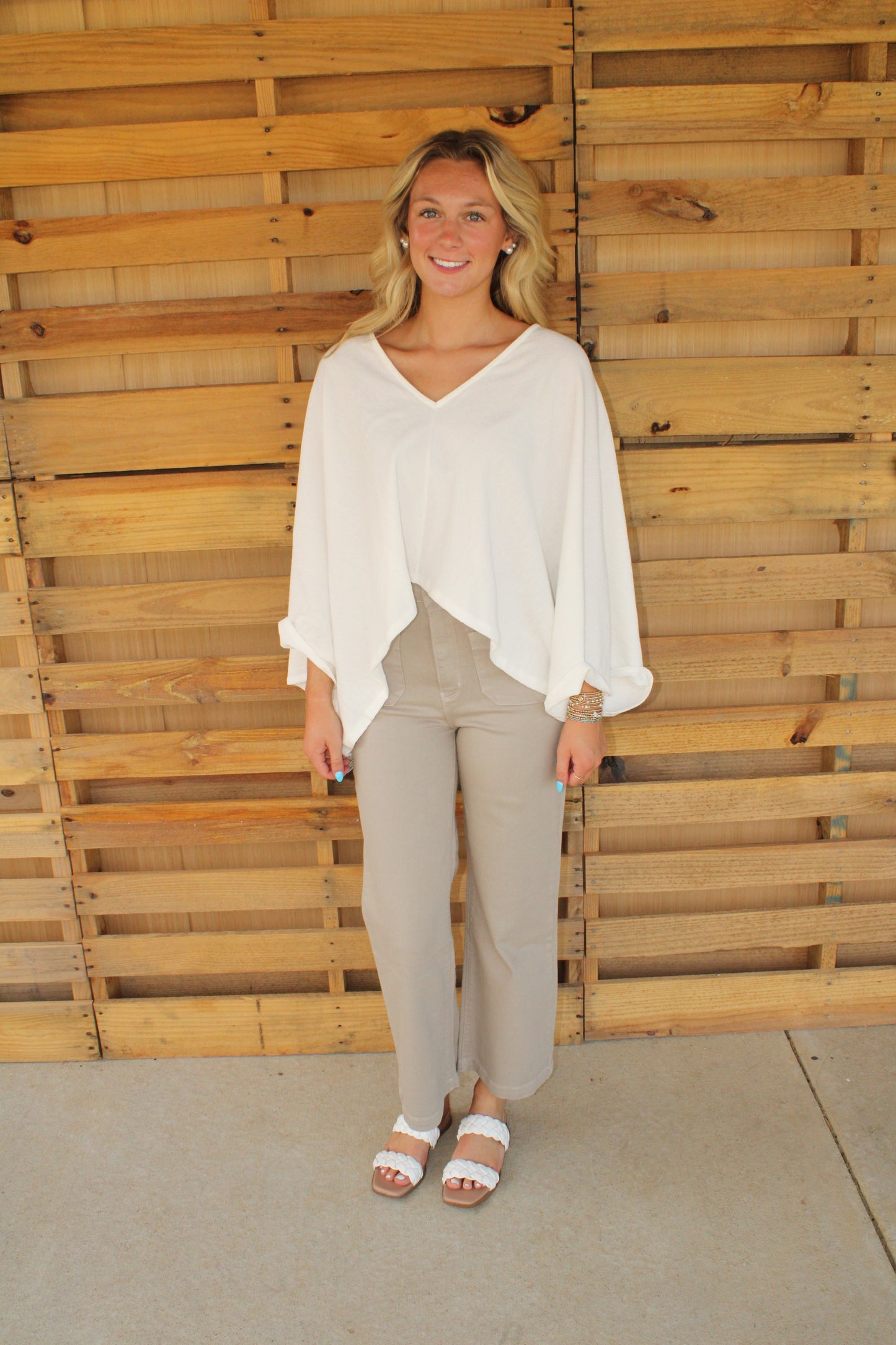 Moonstone Cream Patch Pocket Wide Leg Jean
