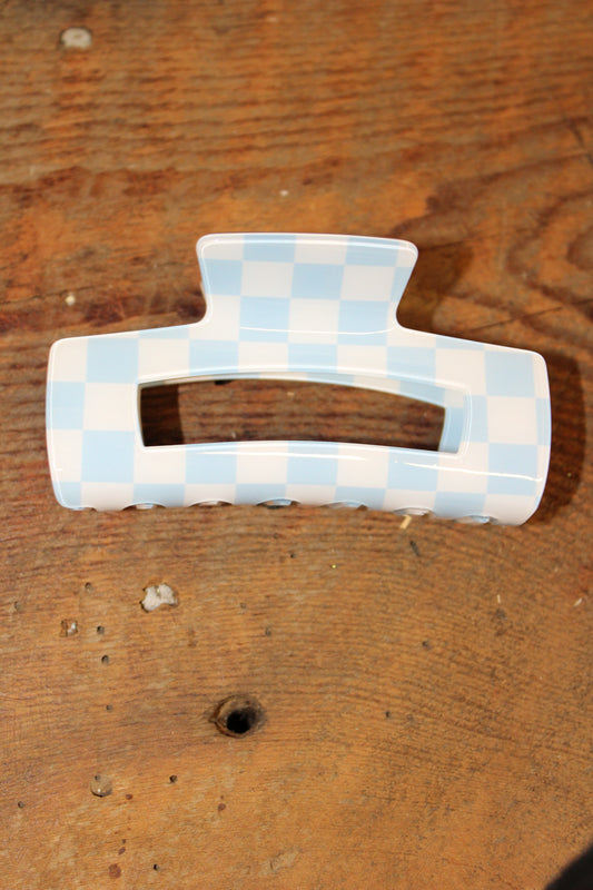 Blue Checker Claw Clip