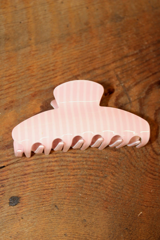 Pink Stripe Oval Claw Clip