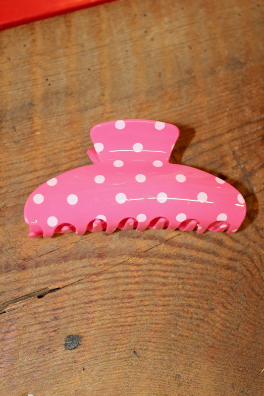 Fuchsia Polka Dot Claw Clip