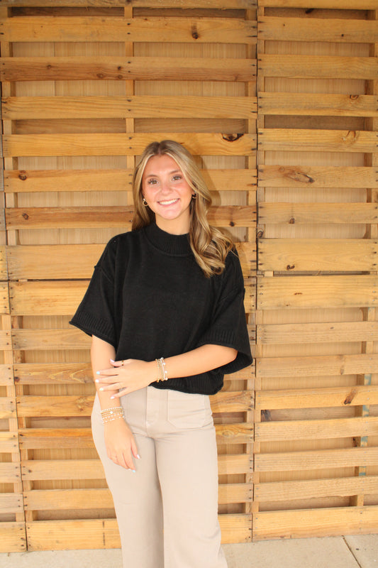 Marley Mock Neck Sweater Top in Black