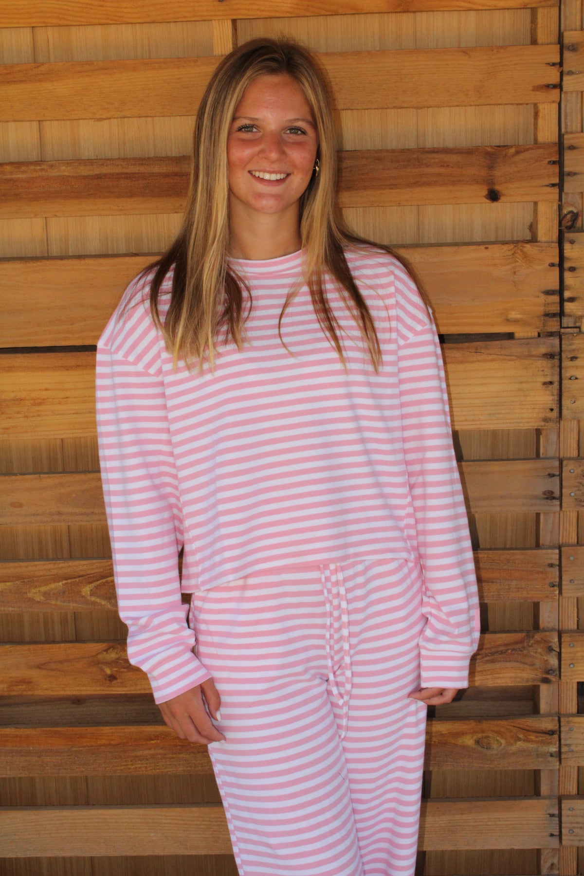 Light Pink Stripe Lulu Mac Long Sleeve Top