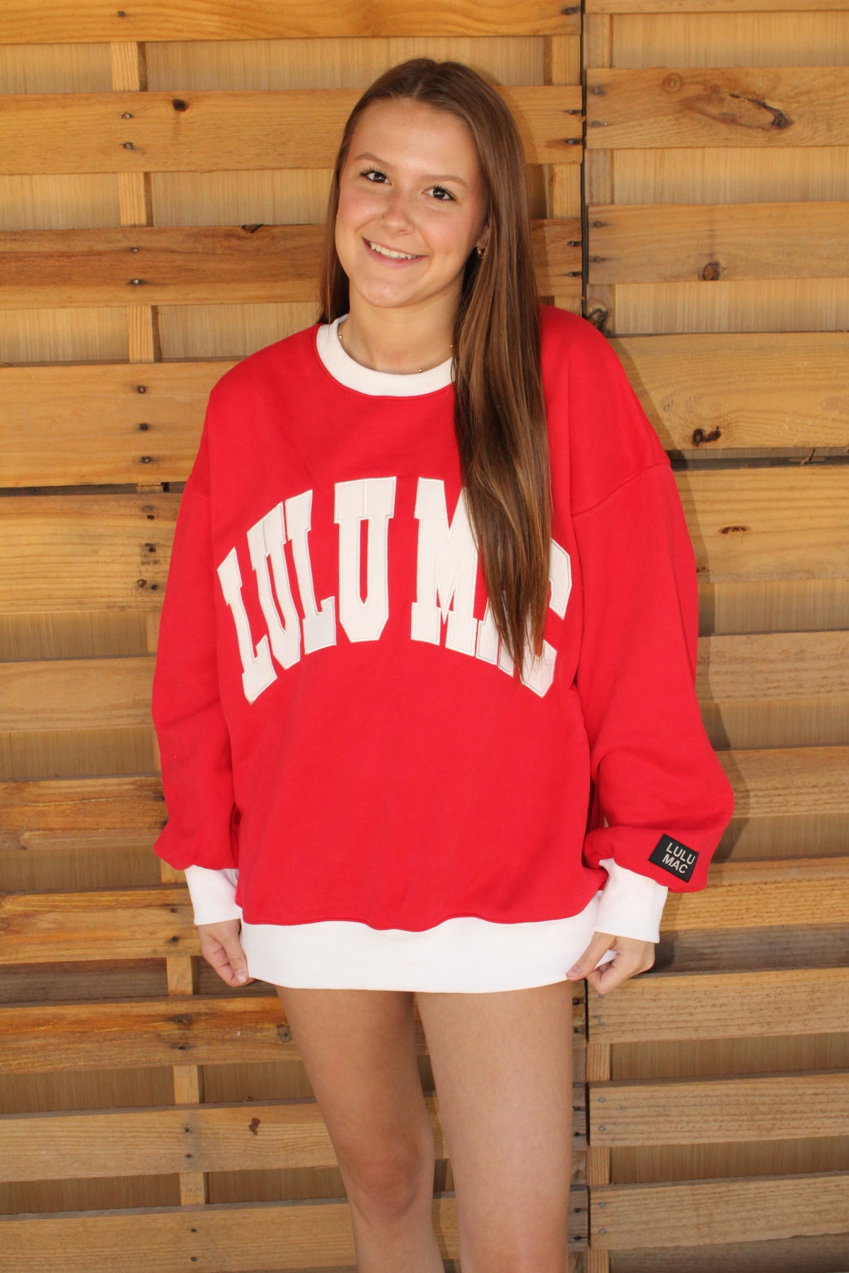 Red/White Colorblock Lulu Mac Crewneck
