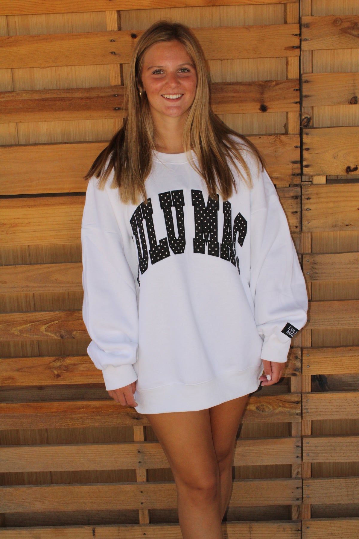 White/Black Lulu Mac Crewneck with Polka Dots