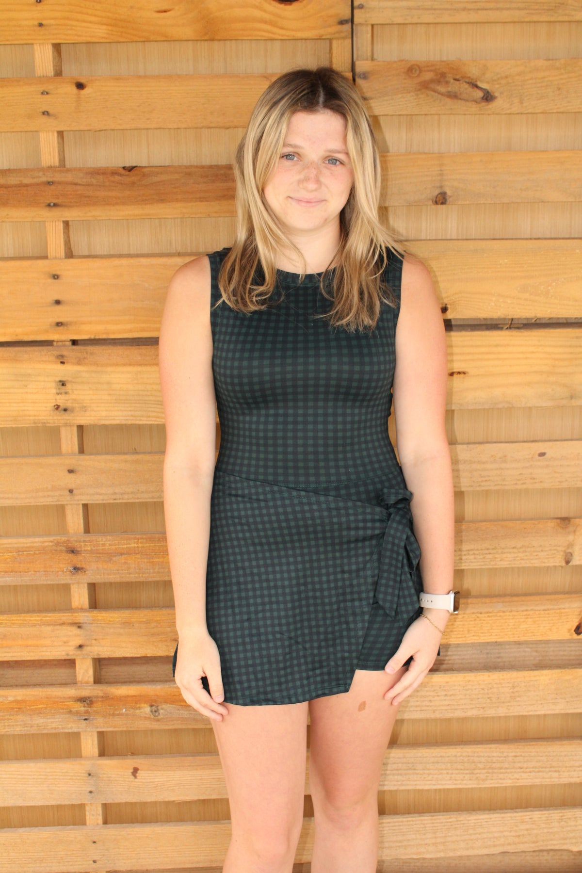 Evergreen Gingham Wrap Dress